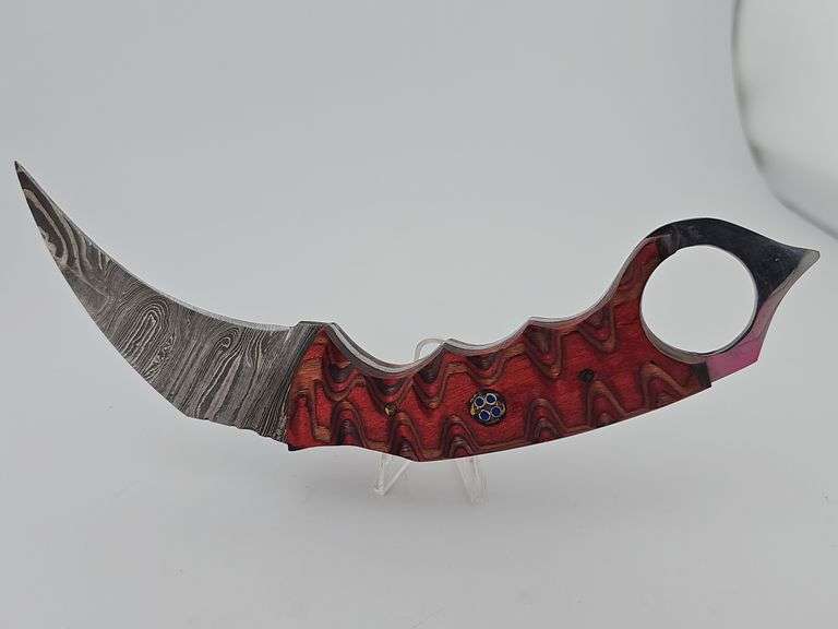 Damascus Karambit Full Tang Knife w/ Leather Sheath
