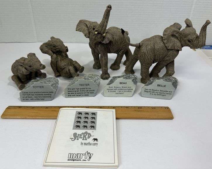 The Herd Martha Carey Elephant Figurines~Totter, Teeter, Belle, Beau