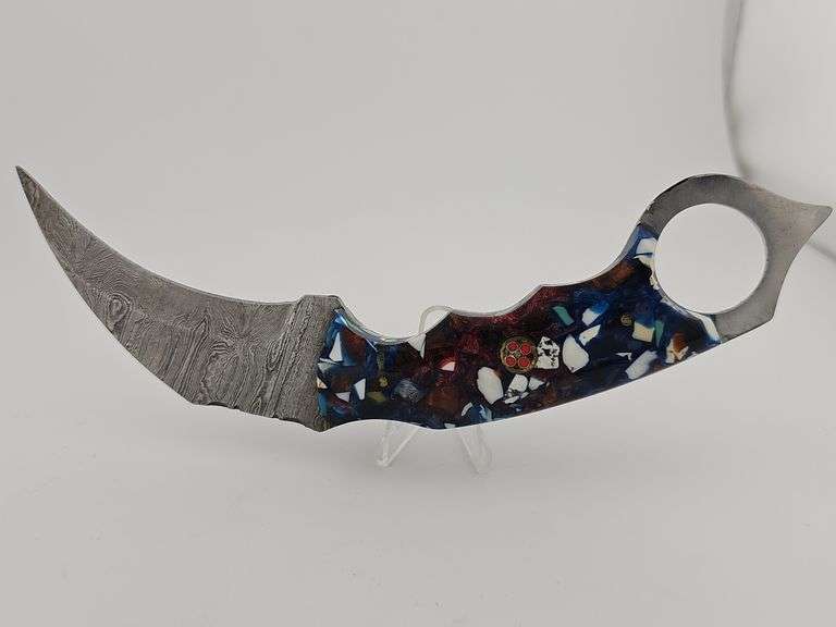 Damascus Karambit Full Tang Knife w/ Leather Sheath