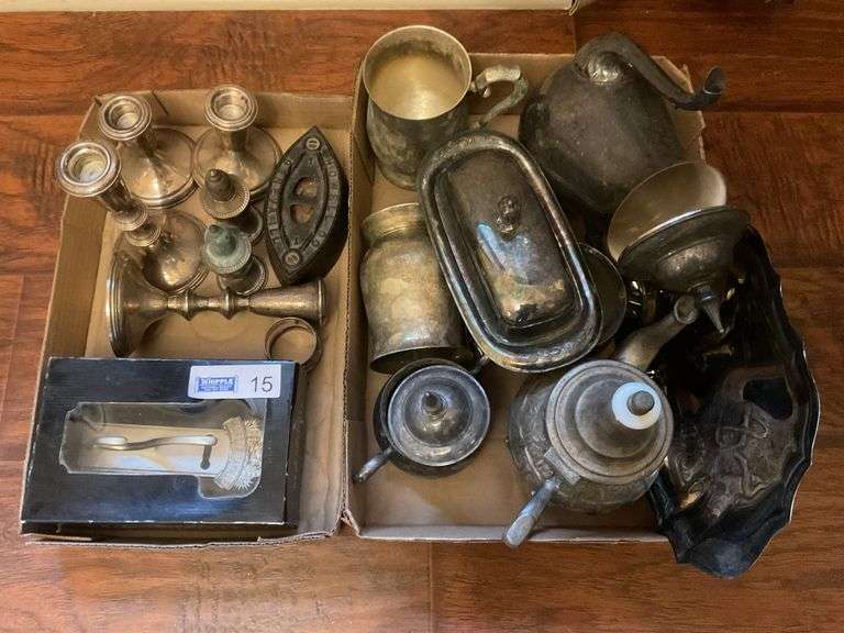 2 Boxes Silverplate & Sad Iron.