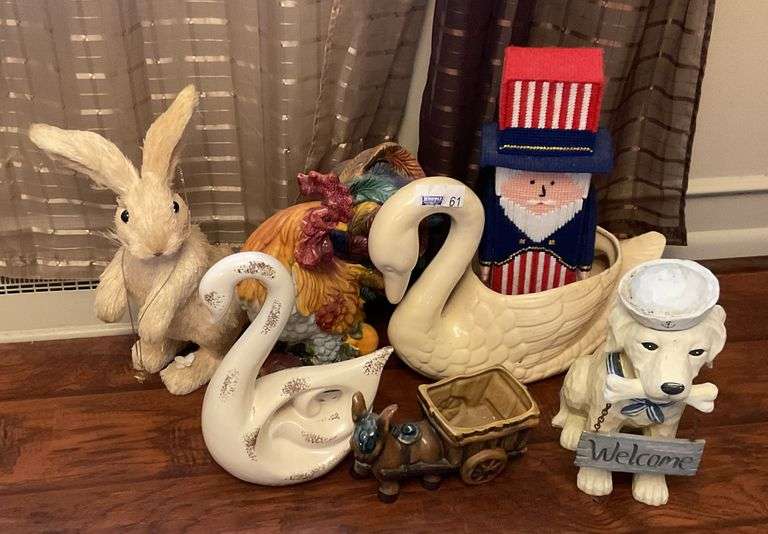 2 Swans, Uncle Sam, Dog, Rabbit - Good Condition.