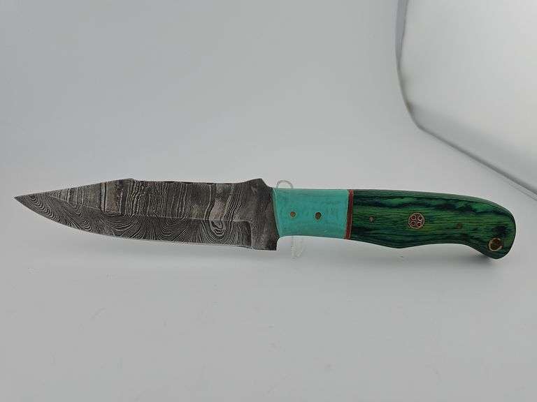 Damascus Hunting Knife w/ Leather Sheath