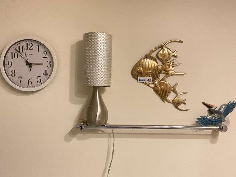 Lamp, Clock & Wall Art - Good Condition (in bathroom).