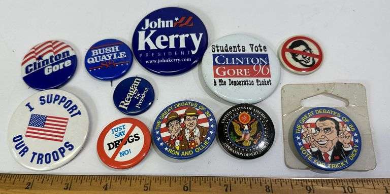 Vintage Collectible Political/Campaign/Military Metal Pins Pinbacks