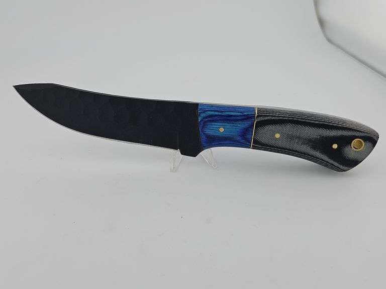 Carbon Steel Black Patterned Knife w/ Leather Sheath