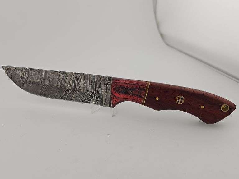 Damascus Hunting Knife w/ Leather Sheath