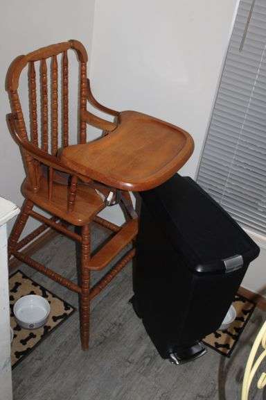 Antique Jenny Lind Highchair, Trash Can & Daisy Collage