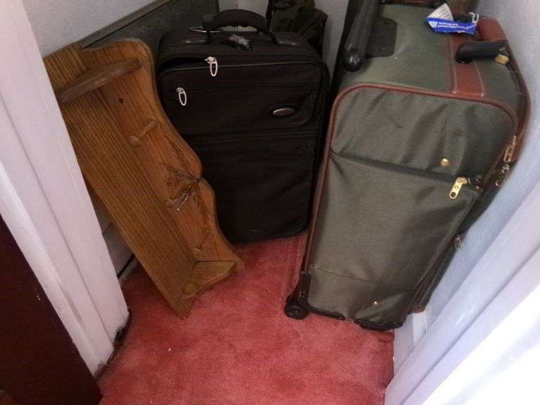 Contents Of Closet, Misc. Luggage, 2 Small Lamp Shades, Wall Coat Rack