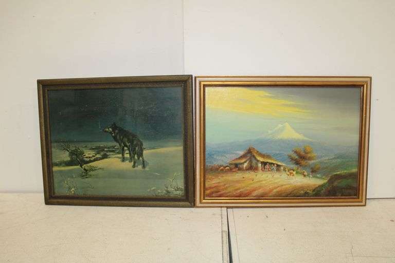 O.Moncayo "El Carihuarazo, Ecuador" Landscape Painting & 1926 Victor Kowalski "Lone Wolf" Print