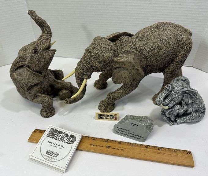 The Herd Martha Carey Elephant Figurines~Hundred, Tuck & Ceramic Figurine