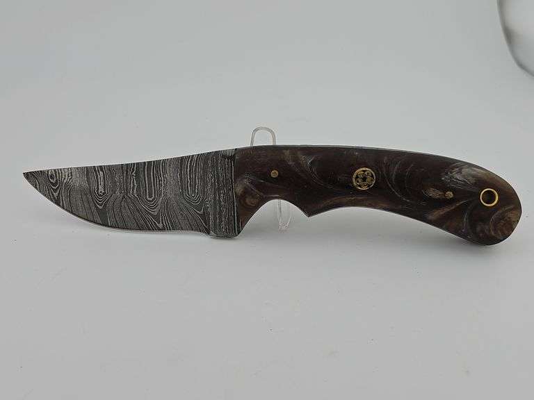 Damascus Hunting Knife w/ Leather Sheath