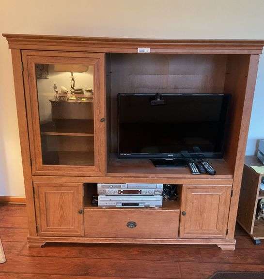 Entertainment Center, Sanyo TV & 2 VHS/DVD Players.