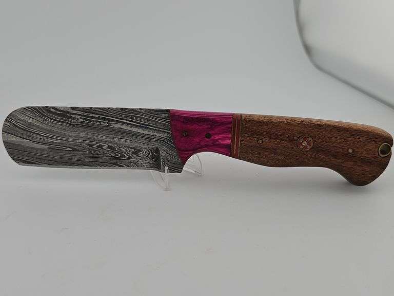 Damascus Rounded Front Knife w/ Leather Sheath