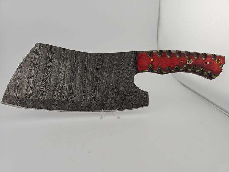 Damascus Cleaver Knife w/ Leather Sheath