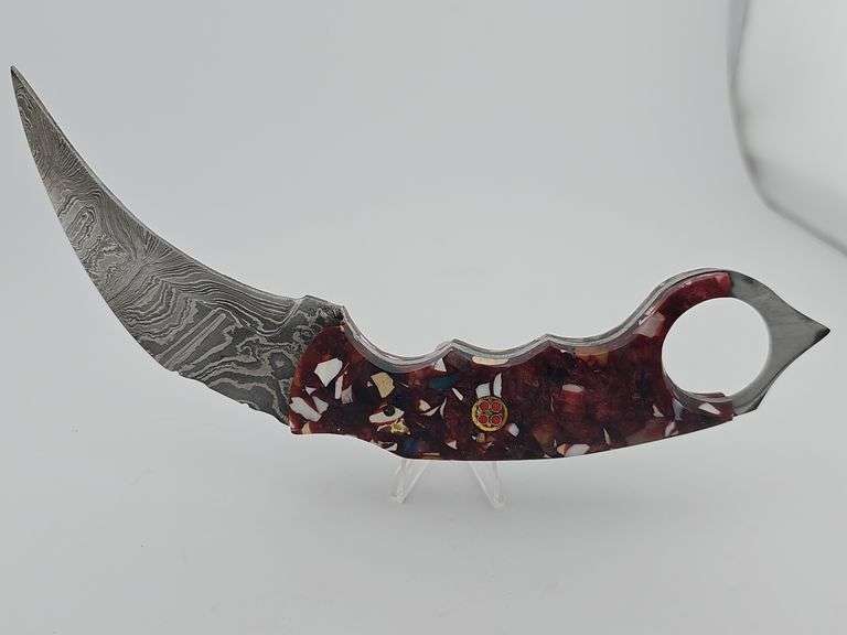 Damascus Karambit Full Tang Knife w/ Leather Sheath