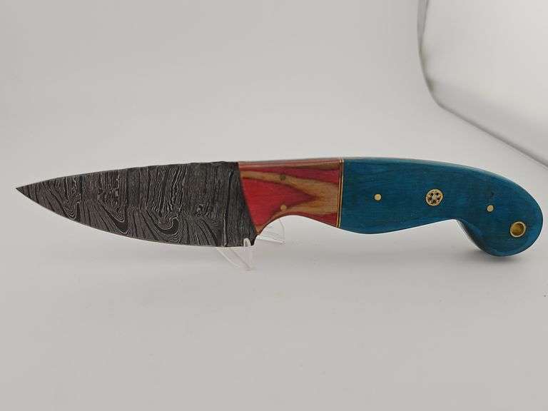 Damascus Hunting Knife w/ Leather Sheath