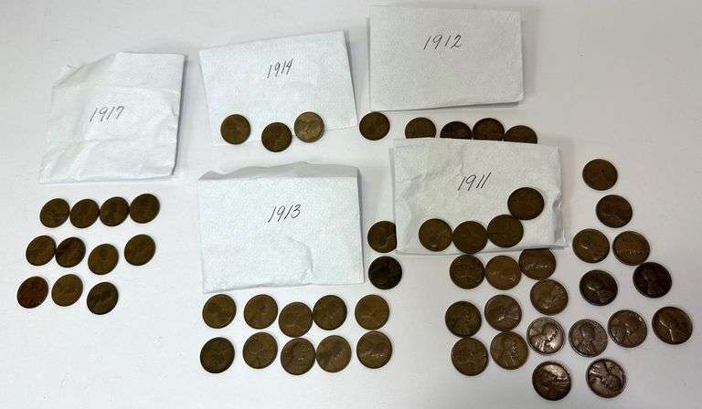 Vintage Penny Coins ~ 1911, 1912, 1913, 1914, 1917 Wheat Pennies