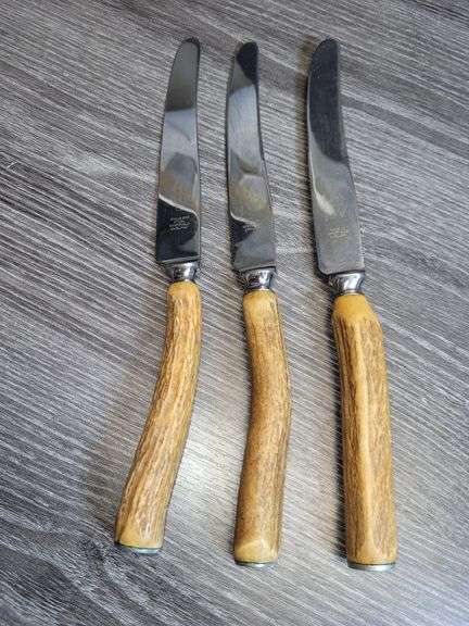 Three Bone Handle Stainless Steel Dinner Knives Royal Brand Cutlery Co; Five Pieces Nickel Silver Sp