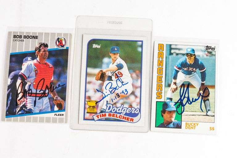 Autographed MLB Baseball Cards- Boone, Dent and Belcher