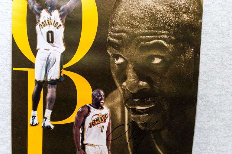 NBA Olden Polynice Autographed Poster- Seattle SuperSonics