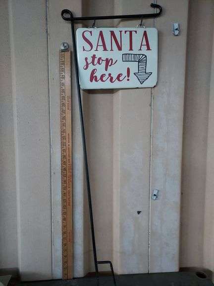 Santa Stops Here Metal Yard Sign 42''Tall