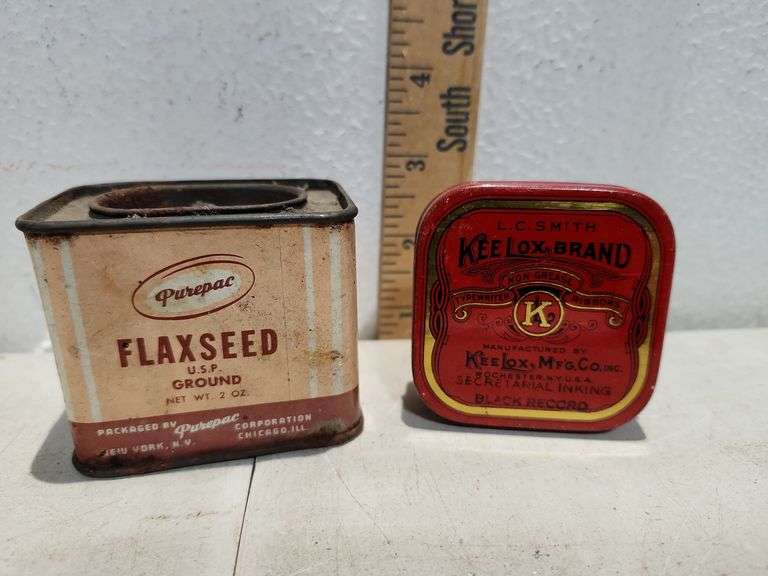 2 Vintage Tins Flaxseed and Kee Lox Brand
