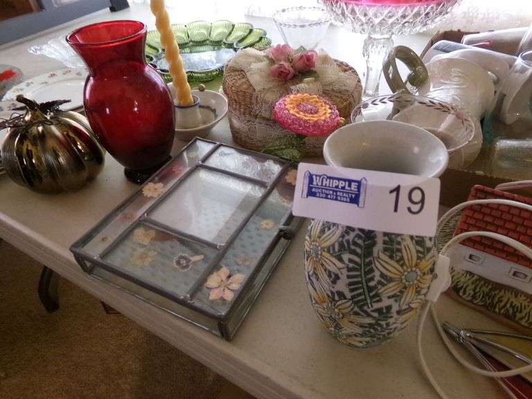 Vases, Lighthouse Lamp, Small Plates, Misc. Glasses, Deviled Egg Dish.