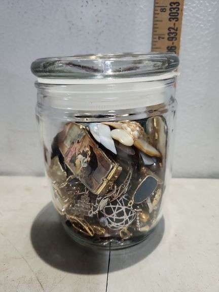 Clear Glass Jar Of Assorted Jewelry