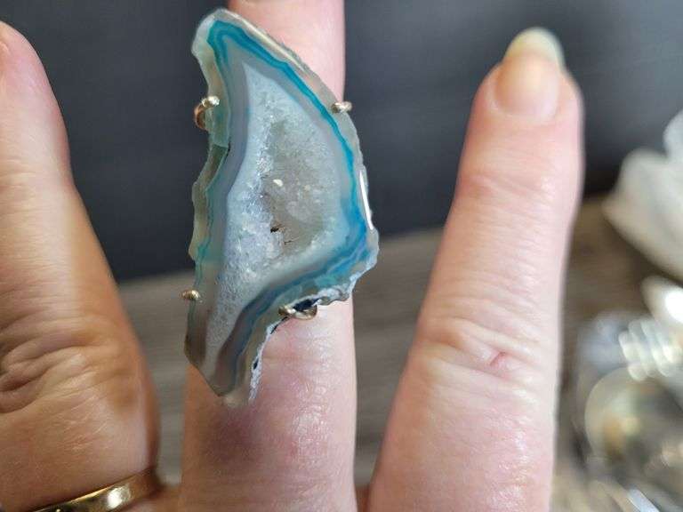 Aqua Green Geo Ring - set in Silver Marked .925