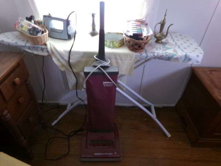 Ironing Board, Iron, Small Lamp, Sewing Supplies, Hoover Vacuum