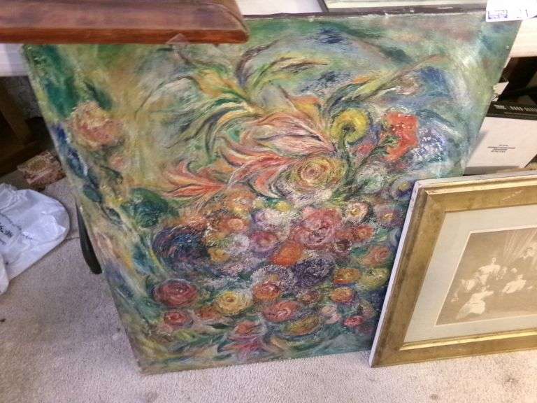 7 Old Wall Hangings And Frames, 3 On Canvas.