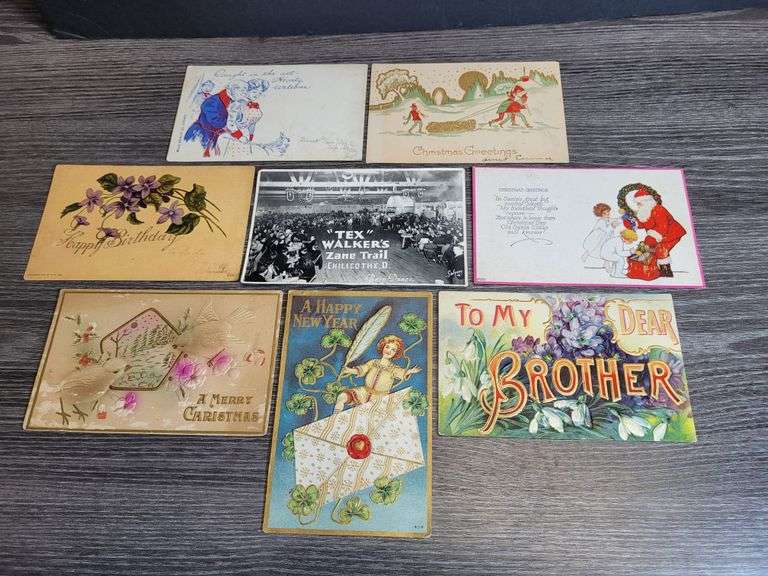 Eight Antique Post Cards (1906 Happy Birthday +1941 Real Photo), (4 Embossed - raised) and Two Other