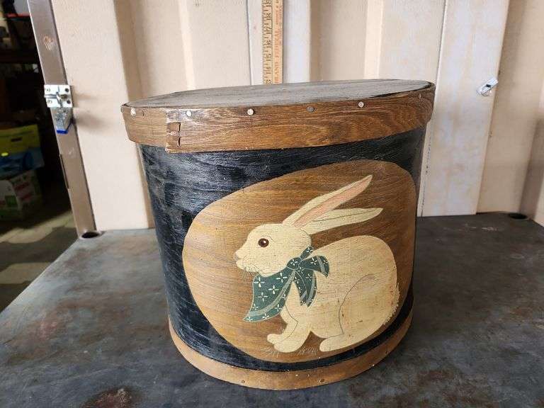 Painted Wood Round Pantry Box 13.5x16