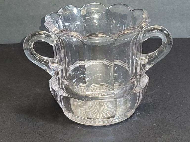 Heisey Glass Sugar Bowl Double Handles Marked Heisey.