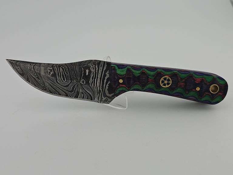 Damascus Hunting Knife w/ Leather Sheath
