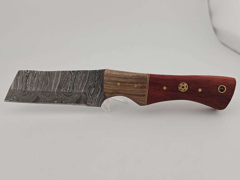 Damascus CowBoy / Bullcutter Knife w/ Leather Sheath