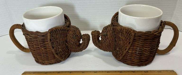 Avon Wicker Elephant Mug Holder Pair