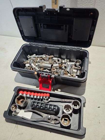 Small Plastic Toolbox With Assorted Sockets, Pliers and more