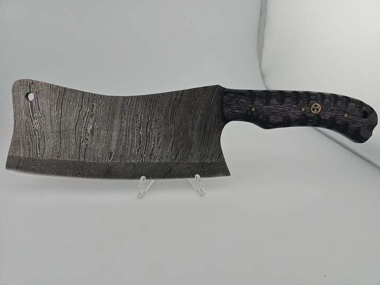 Damascus Cleaver Knife w/ Leather Sheath