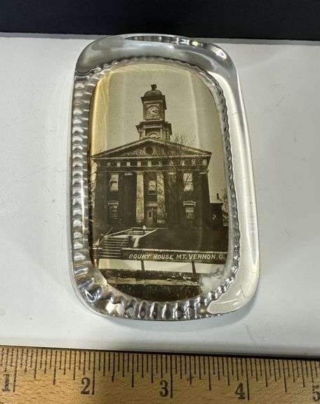 Antique Real Photo Glass Knox County Courthouse Paperweight