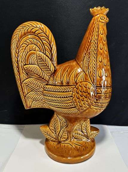 Mid Century Stylized Ceramic Rooster 13.5" Figurine