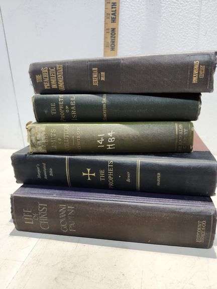 1923 Life of Christ, 1955 Harper's Annomated Bible, 1901 Limits of Evolution, 1895 The Prophets of I