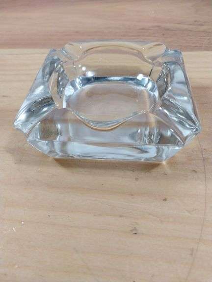 Vintage Mid Century Modern Solid Clear Glass Ashtray