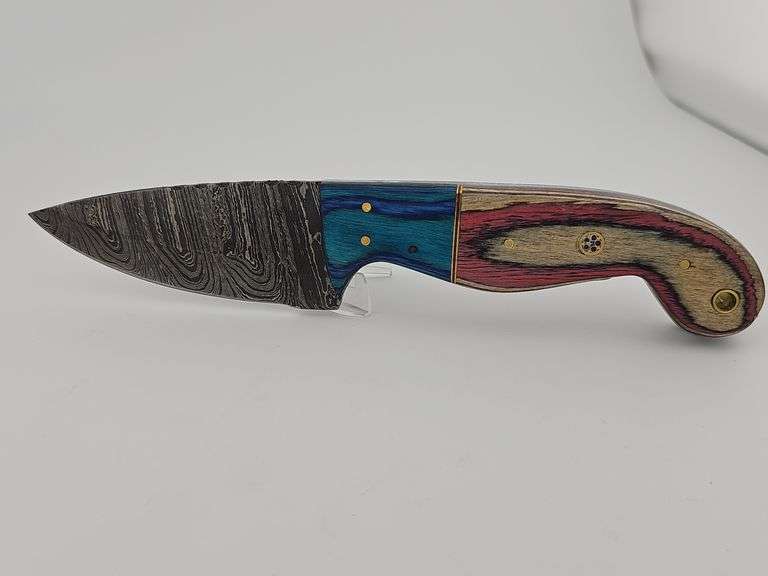 Damascus Hunting Knife w/ Leather Sheath