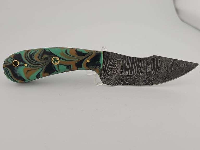 Damascus Hunting Knife w/ Leather Sheath