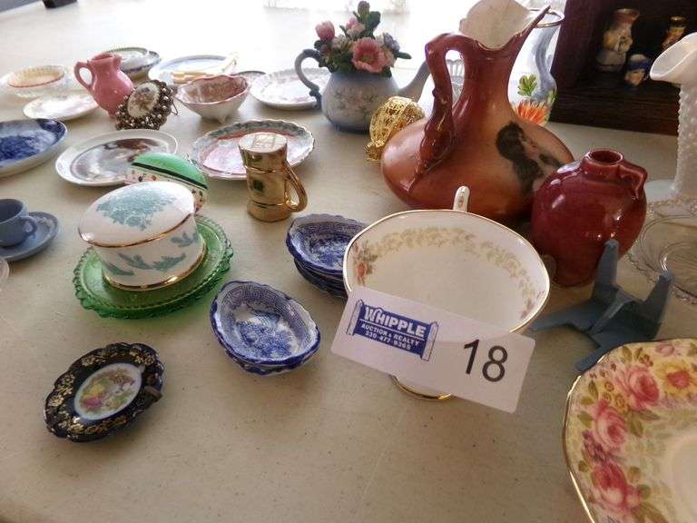 Glassware, Miniatures, Some Small Pieces Of Wedgewood, Miniature Pitchers In Shadow Box