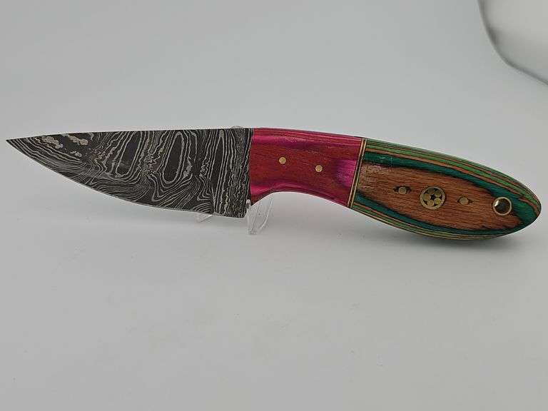 Damascus Hunting Knife w/ Leather Sheath