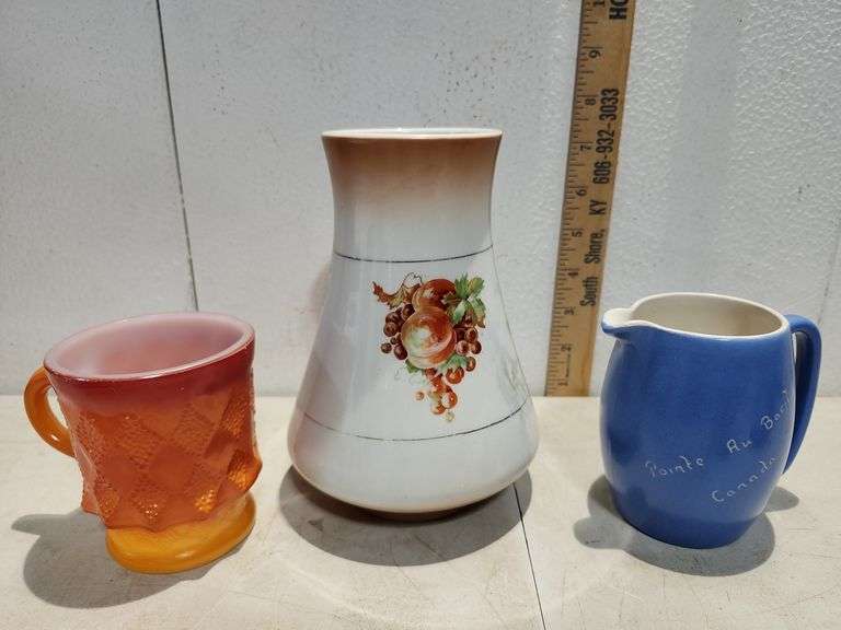 Vase, Fire King Cup and Creamer