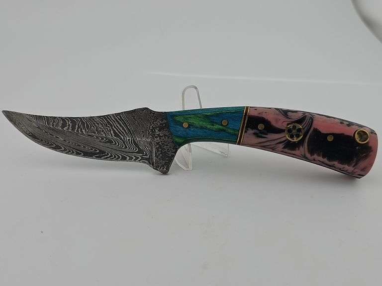 Damascus Handy Knife w/ Leather Sheath