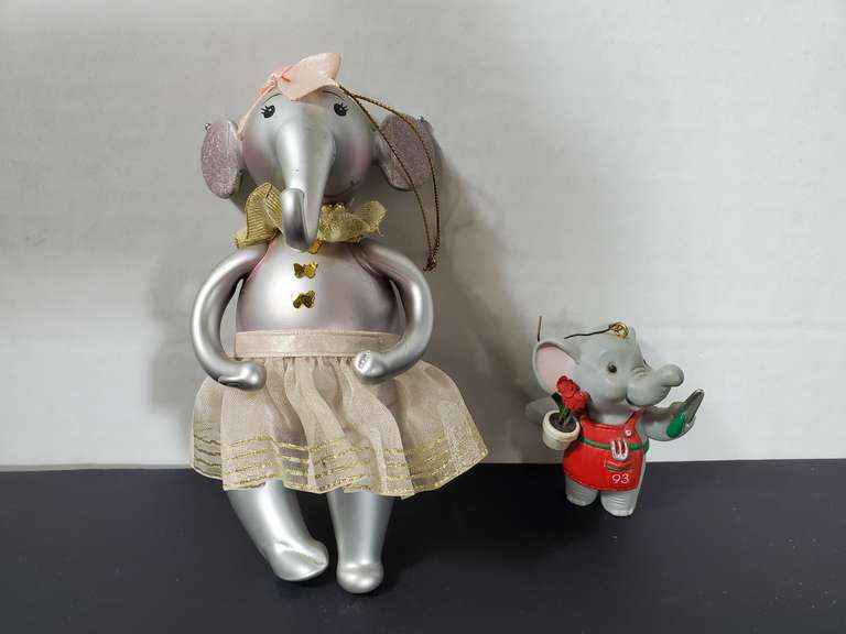 Two Elephants: One Blown Glass Ballerina Dressed Elephant ornament +